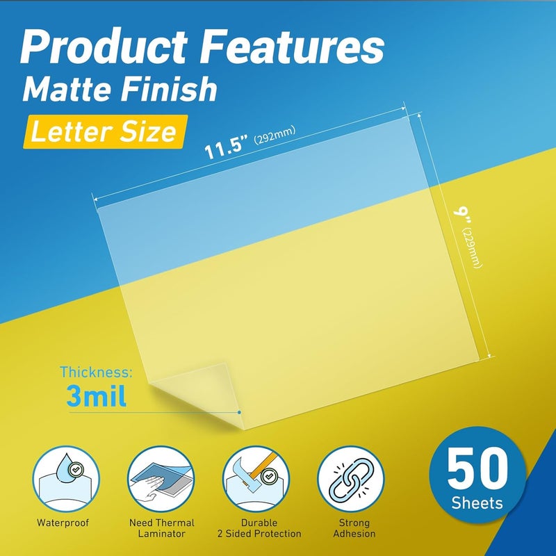 Uinkit Matte Thermal Laminating Pouches, 9 x 11.5 Inches 3 Mil Thick Clear Anti-Glare with Matte Finish 50 Pack Fitted for Letter Size Laminating Sheets 8.5 x 11 - Image 2